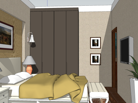 Scena projektowa w jasnym, luksusowym stylu z trzema sypialniami Model 3D