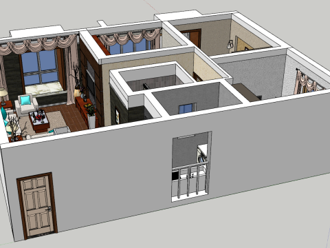 Scena projektowa w jasnym, luksusowym stylu z trzema sypialniami Model 3D