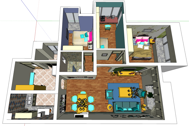 Three-bedroom modern simple decoration scene 3D Model .c4d .max .obj .3ds .fbx .stl .blend