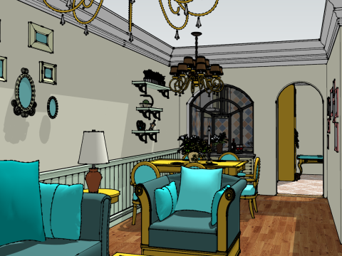 Three-bedroom modern simple decoration scene 3D Model