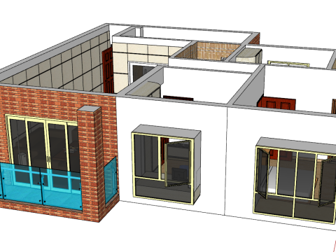 Three-bedroom overall apartment design plan 3D Model