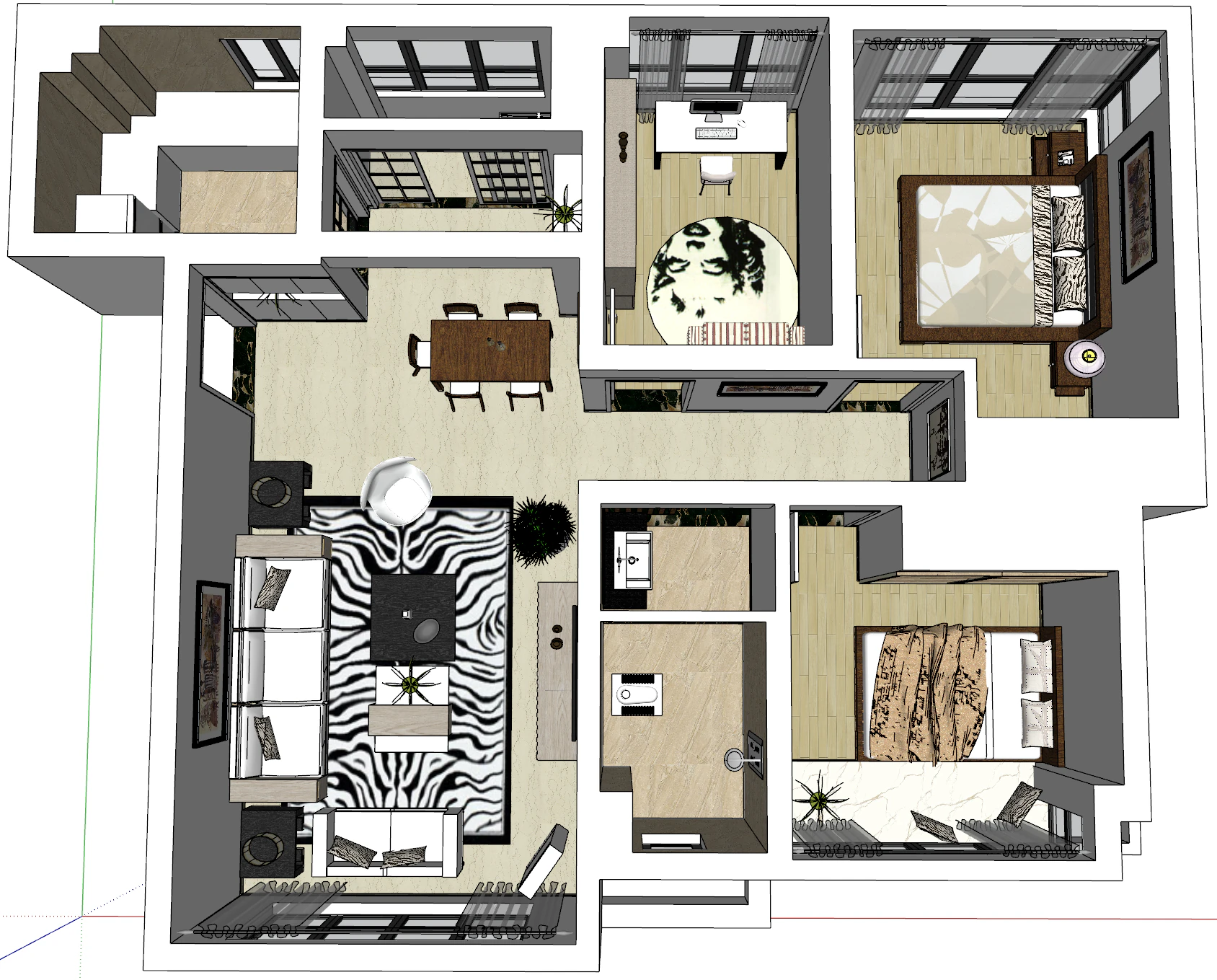 Three-bedroom and One-living-room New Home Furniture Solution 3D Model .c4d .max .obj .3ds .fbx .stl .blend 