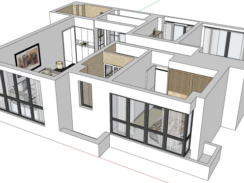 Three-bedroom and One-living-room New Home Furniture Solution 3D Model