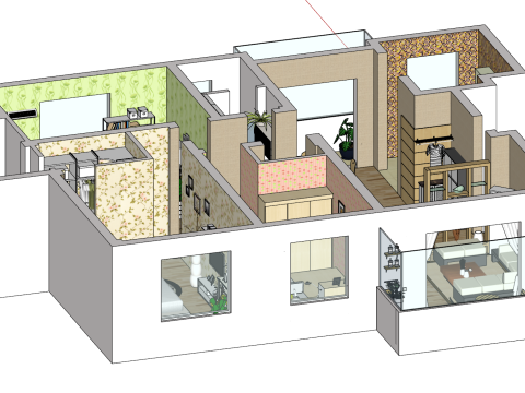 Three-bedroom layout home design plan 3D Model