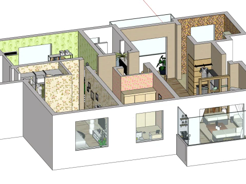 Three-bedroom layout home design plan 3D Model