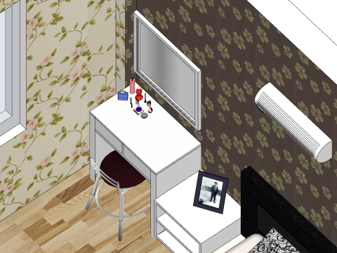 Three-bedroom layout home design plan 3D Model