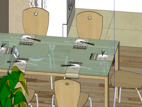 Three-bedroom layout home design plan 3D Model