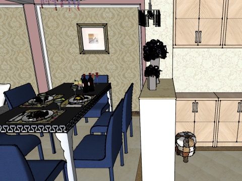 Geïntegreerde residentiële ontwerpomgeving met drie slaapkamers 3D Model