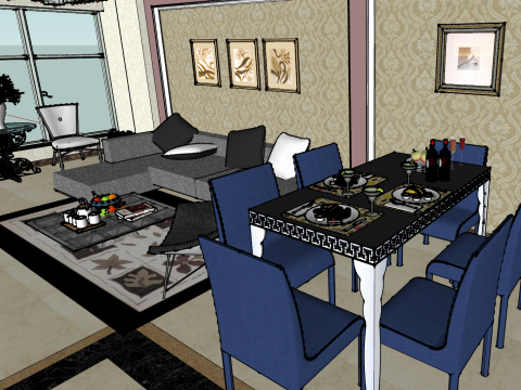 Geïntegreerde residentiële ontwerpomgeving met drie slaapkamers 3D Model