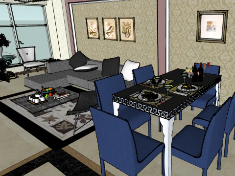 Three-bedroom integrated residential design environment 3D Model