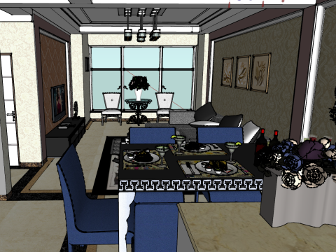 Geïntegreerde residentiële ontwerpomgeving met drie slaapkamers 3D Model