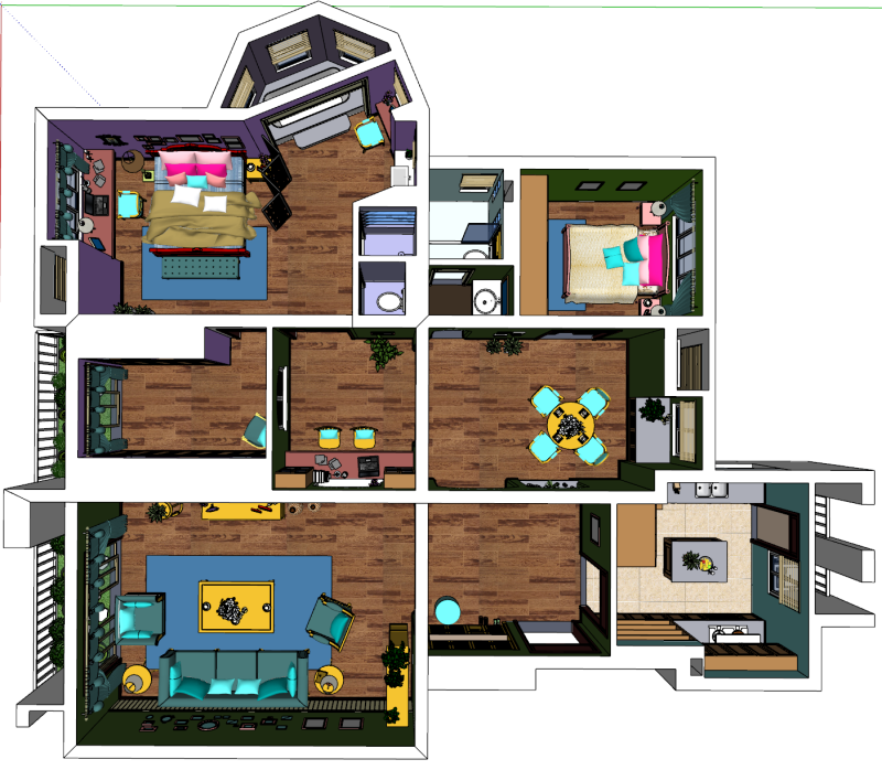 Сцена оформления интерьера трехкомнатной квартиры 3D Модель .c4d .max .obj .3ds .fbx .stl .blend 