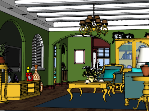 Сцена оформления интерьера трехкомнатной квартиры 3D Модель