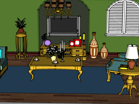 Сцена оформления интерьера трехкомнатной квартиры 3D Модель