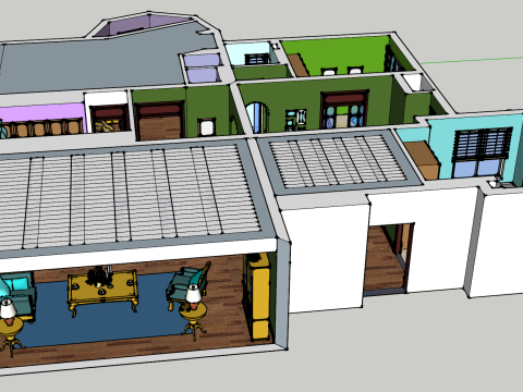 Сцена оформления интерьера трехкомнатной квартиры 3D Модель