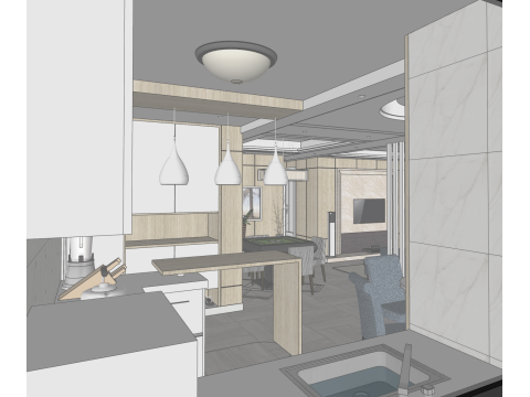 Innenarchitekturlösung für ein Haus mit drei Schlafzimmern 3D Modell