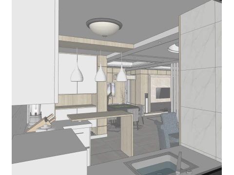 Three-bedroom interior design home solution 3D Model