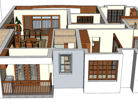 Three-bedroom home interior design environment 3D Model