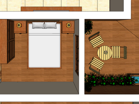 तीन-बेडरूम वाले घर का इंटीरियर डिज़ाइन वातावरण 3D मॉडल