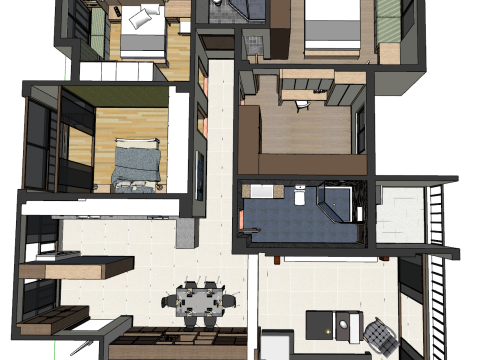 Scena wystawowa z trzema sypialniami Model 3D