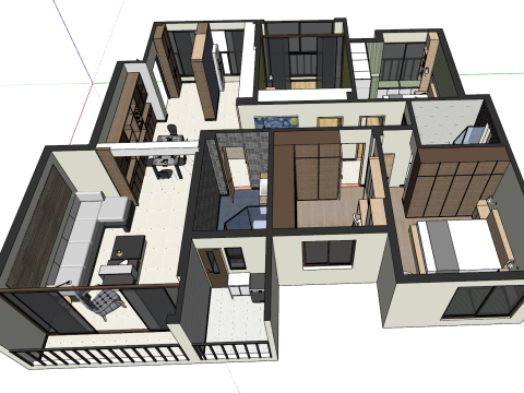 Сцена в помещении с тремя спальнями 3D Модель
