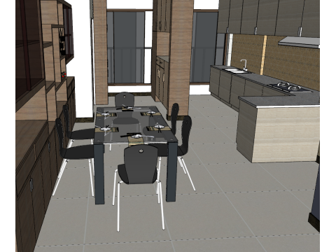 Сцена в помещении с тремя спальнями 3D Модель