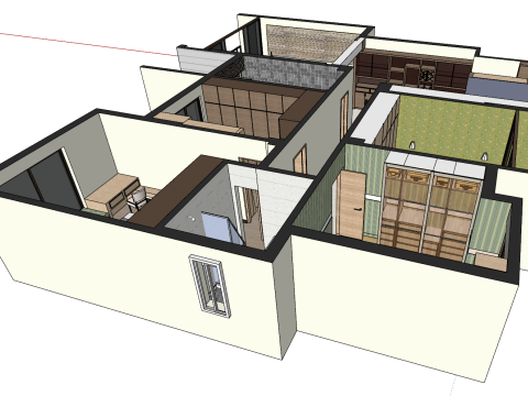 Сцена в помещении с тремя спальнями 3D Модель
