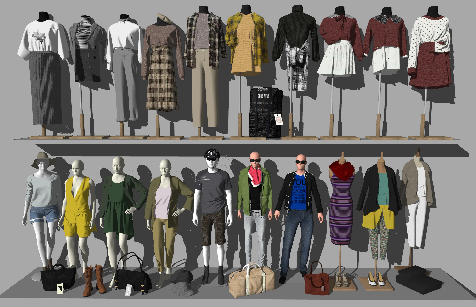Eye catching display of SU models for womens and mens clothing 3D Model .c4d .max .obj .3ds .fbx .stl .blend