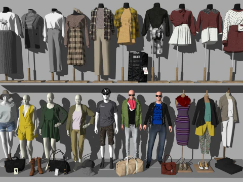Eye catching display of SU models for womens and mens clothing 3D Model