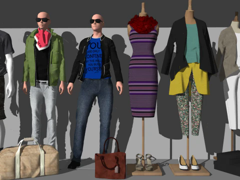 Eye catching display of SU models for womens and mens clothing 3D Model