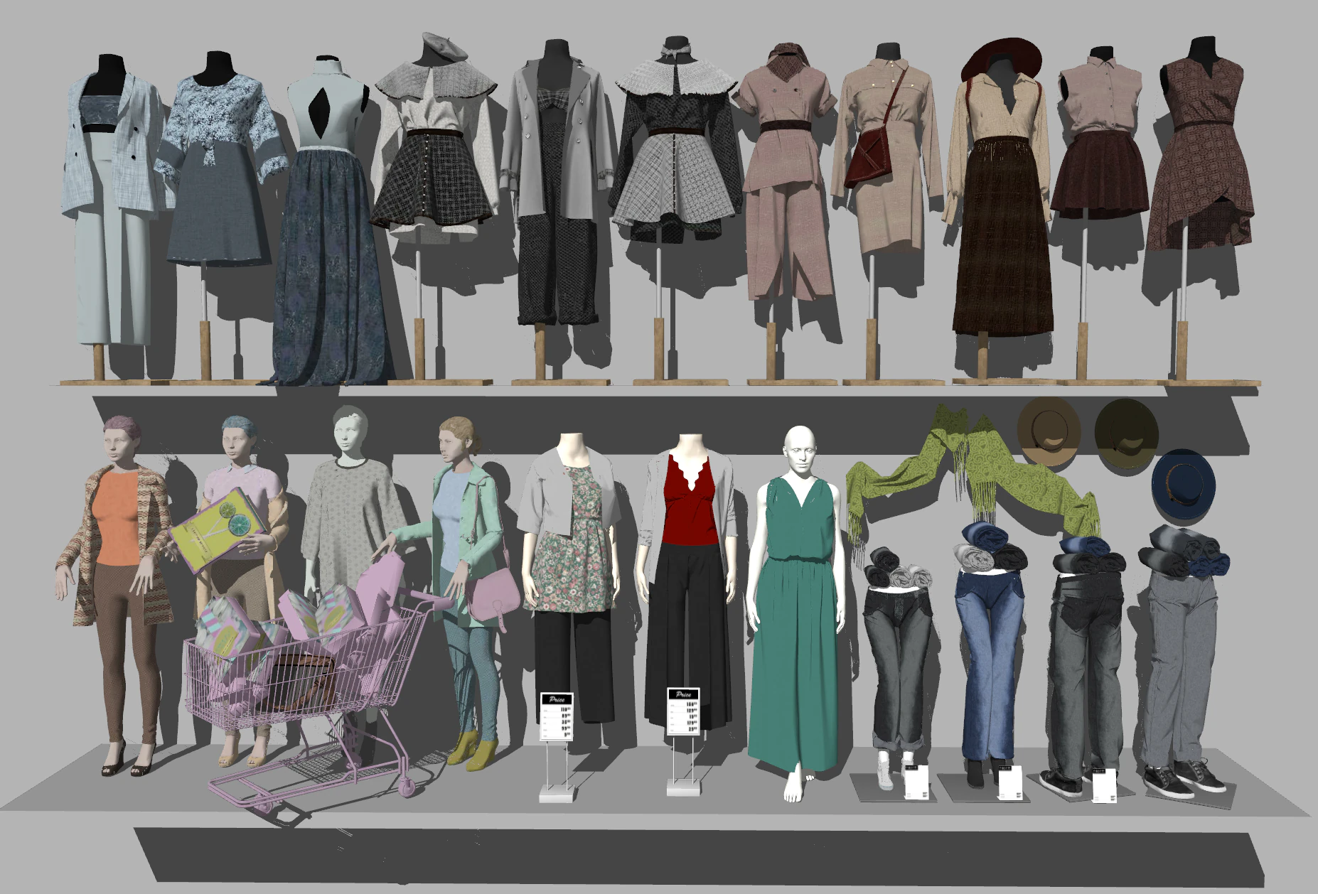Boutique Womens Apparel Store Interior Layout Model 3D Model .c4d .max .obj .3ds .fbx .stl .blend
