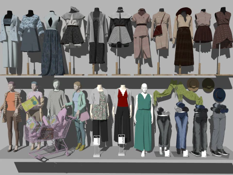 Boetiek Dameskleding Winkel Interieur Layout Model 3D Model