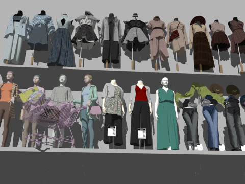 Boutique Womens Apparel Store Interior Layout Model 3D Model