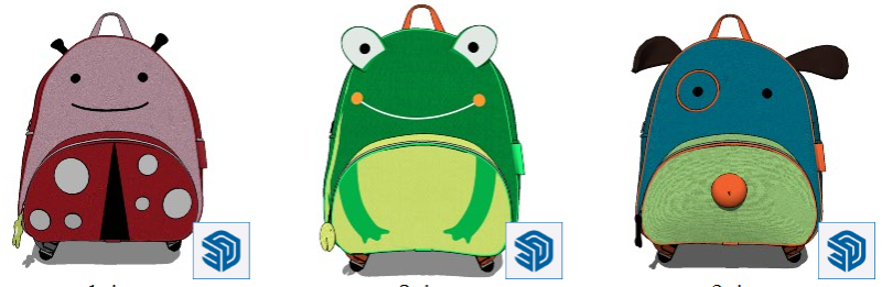 3 childrens bags 3D Model .c4d .max .obj .3ds .fbx .stl .blend 