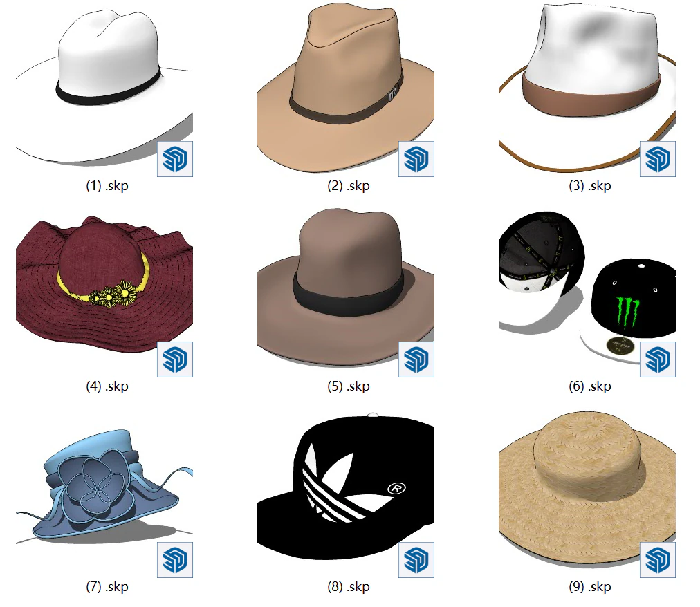 9 hats 3D Model .c4d .max .obj .3ds .fbx .stl .blend