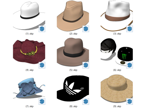 9 टोपियाँ 3D मॉडल