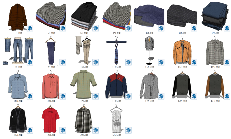 पुरुषों के कपड़े स्केचअप मॉडल संग्रह 3D मॉडल .c4d .max .obj .3ds .fbx .stl .blend