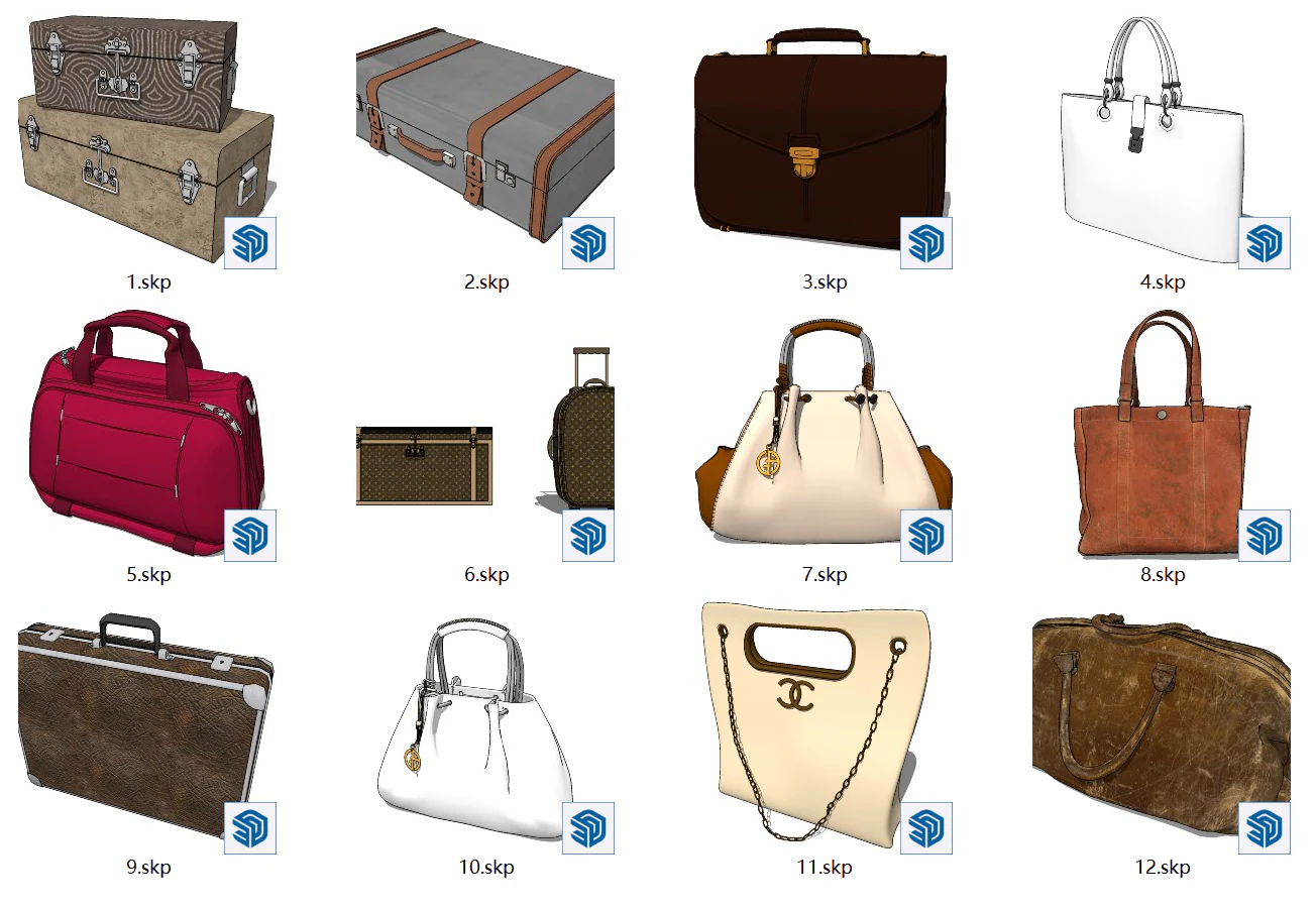 SU model of womens bags and clothes storage boxes 3D Model .c4d .max .obj .3ds .fbx .stl .blend 
