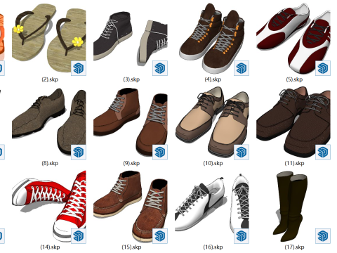 Schoenendisplay SketchUp Modelcollectie - Sneakers Vrijetijdsschoenen Sandalen Laarzen Pantoffels 3D Model