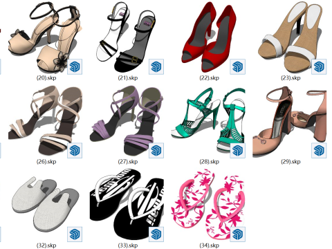 Schoenendisplay SketchUp Modelcollectie - Sneakers Vrijetijdsschoenen Sandalen Laarzen Pantoffels 3D Model