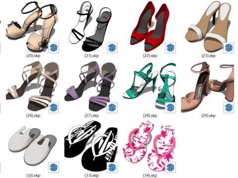 Shoe Display SketchUp Model Collection - Sneakers Casual Shoes Sandals Boots Slippers 3D Model