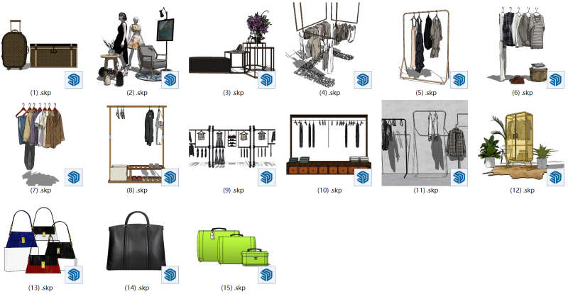 SU-modelset decoratieve componenten voor kledingwinkels 3D Model .c4d .max .obj .3ds .fbx .stl .blend