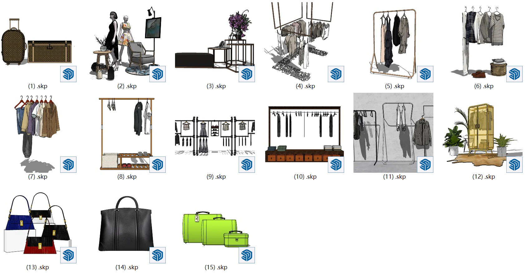SU model set of decorative components for clothing stores 3D Model .c4d .max .obj .3ds .fbx .stl .blend 