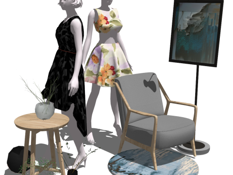 SU-modelset decoratieve componenten voor kledingwinkels 3D Model
