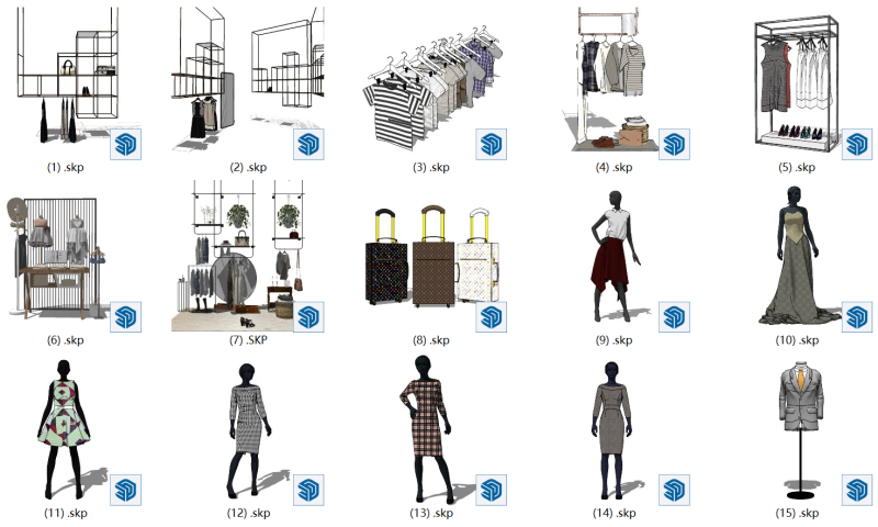 衣料品店シーンでのアクセサリー レイアウト用の SU モデル 3Dモデル .c4d .max .obj .3ds .fbx .stl .blend