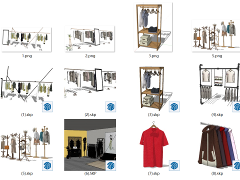कपड़ों की दुकानों में आंतरिक सामान के लिए एसयू मॉडल घटक 3D मॉडल