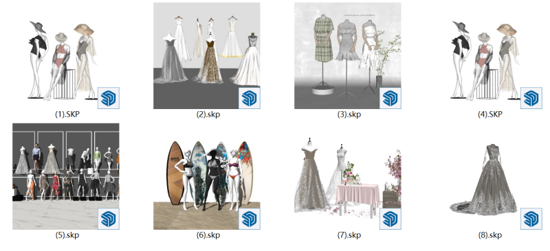 适用于服装店软装饰和配饰的 SU 模型 3D 模型 .c4d .max .obj .3ds .fbx .stl .blend 