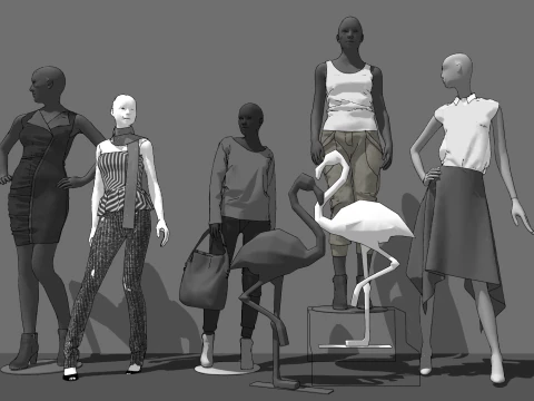 Collection of SU models for clothing store decoration and display 3D Model