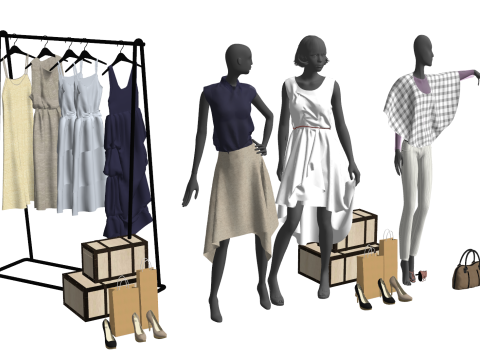 SU-Modell von Dekorationskomponenten für die Präsentation in Bekleidungsgeschäften 3D Modell