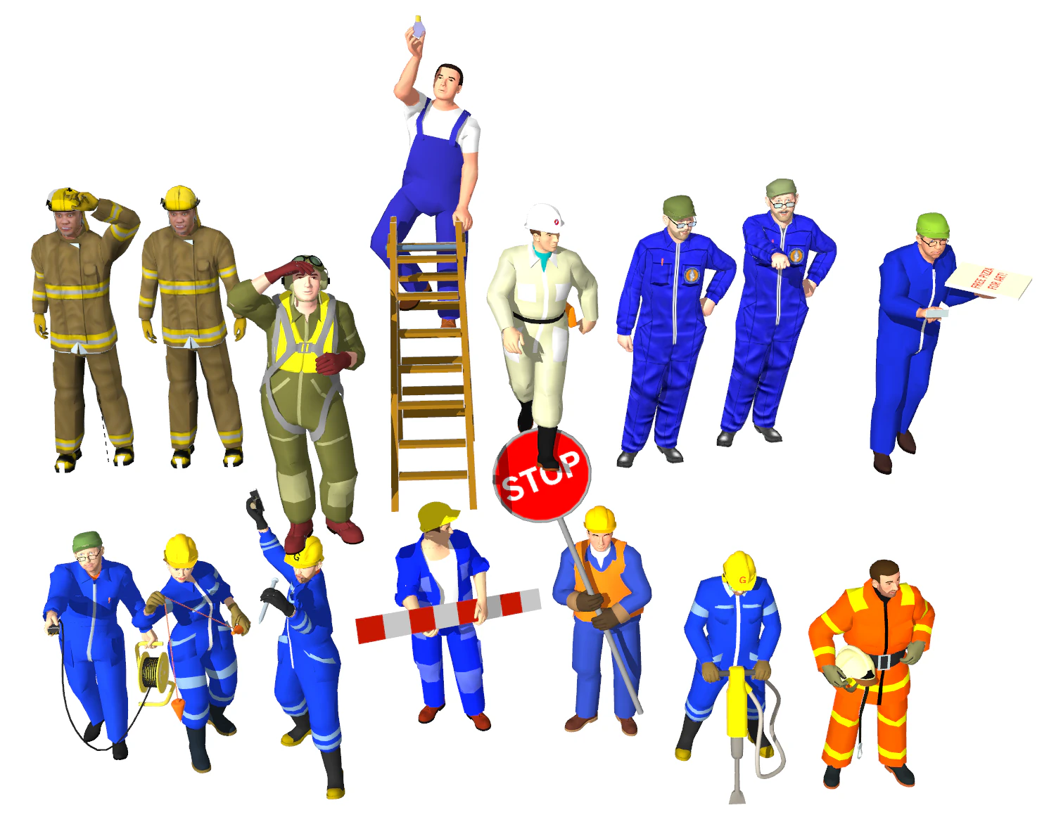 Collection of s of Multi Professional Character Characters 3D Model .c4d .max .obj .3ds .fbx .stl .blend 